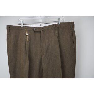 Luigi Borrelli Brown Woven 100% Wool Pants Sz 60 NEW